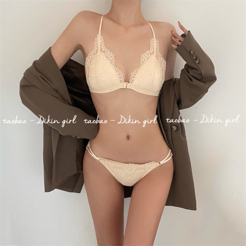 美背前扣内衣女超薄款夏季无钢圈小胸聚拢法式三角杯无痕细带文胸