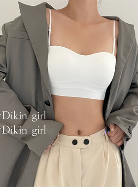 抹胸吊带内衣一体式背心文胸可外穿防走光聚拢白色无痕无钢圈文胸