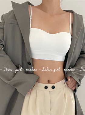 抹胸吊带内衣一体式背心文胸可外穿防走光聚拢白色无痕无钢圈文胸