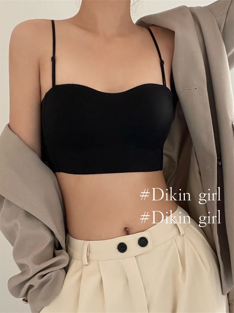 속옷 서스펜더 브라 올인원 조끼 블랙 브라 2024 인터넷 연예인 핫 스타일 반두 스타일 원활한 브라 강철 반지 없이