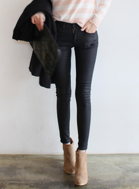 秋冬高腰涂层皮裤打底裤女外穿八分裤黑色小脚铅笔裤紧身裤九分裤