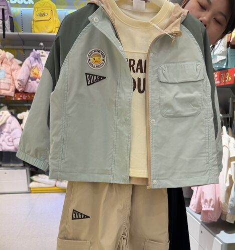 小黄鸭男大童装正反两穿风衣外套110-150休闲连帽开衫1711588春秋