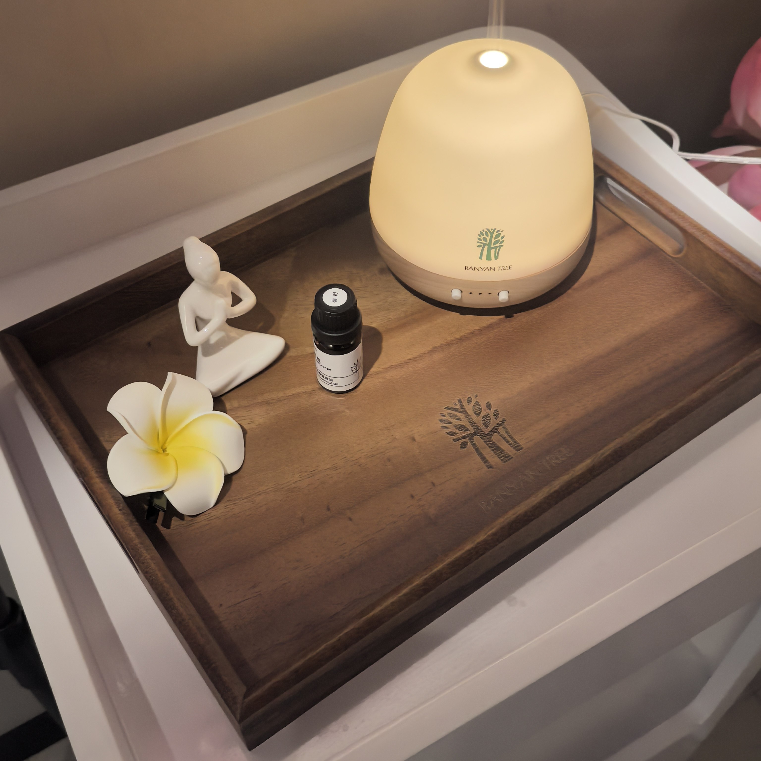 美容院SPA托盘木制托盘胡桃木色高级精油盘子点心托盘定制logo