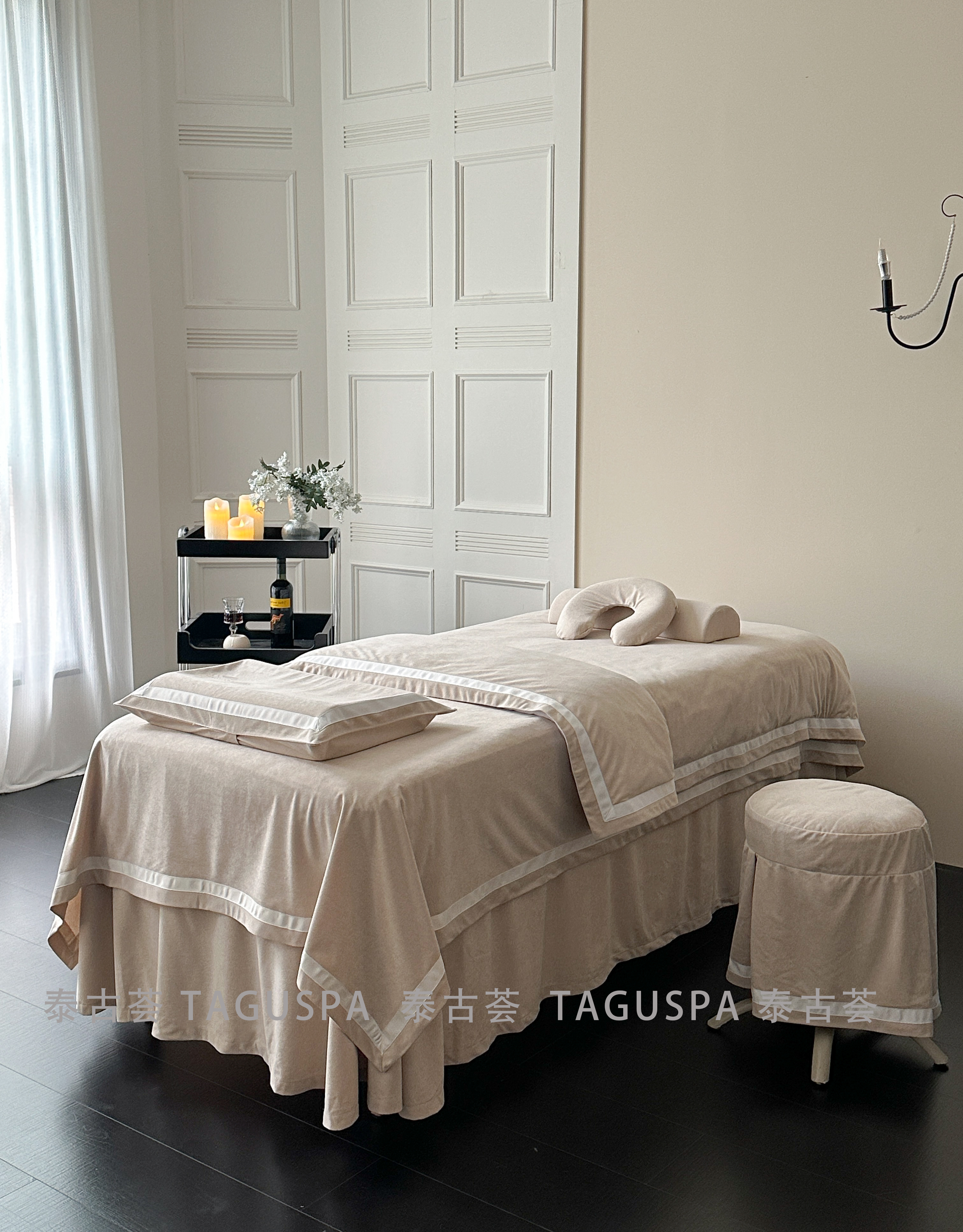 新款高端奶油小香风美容床罩四件套轻奢高级感按摩床单床罩spa用,床上用品,床罩,淘宝优惠券,粉丝福利购,淘宝优惠卷