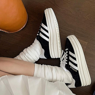 Adidas阿迪达斯GAZELLE HQ6912 BOLD女子厚底增高黑白复古运动板鞋