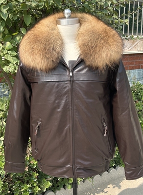 牛皮真皮皮衣皮裤套装空军飞行员皮夹克男哈雷机车皮衣加棉棒球服