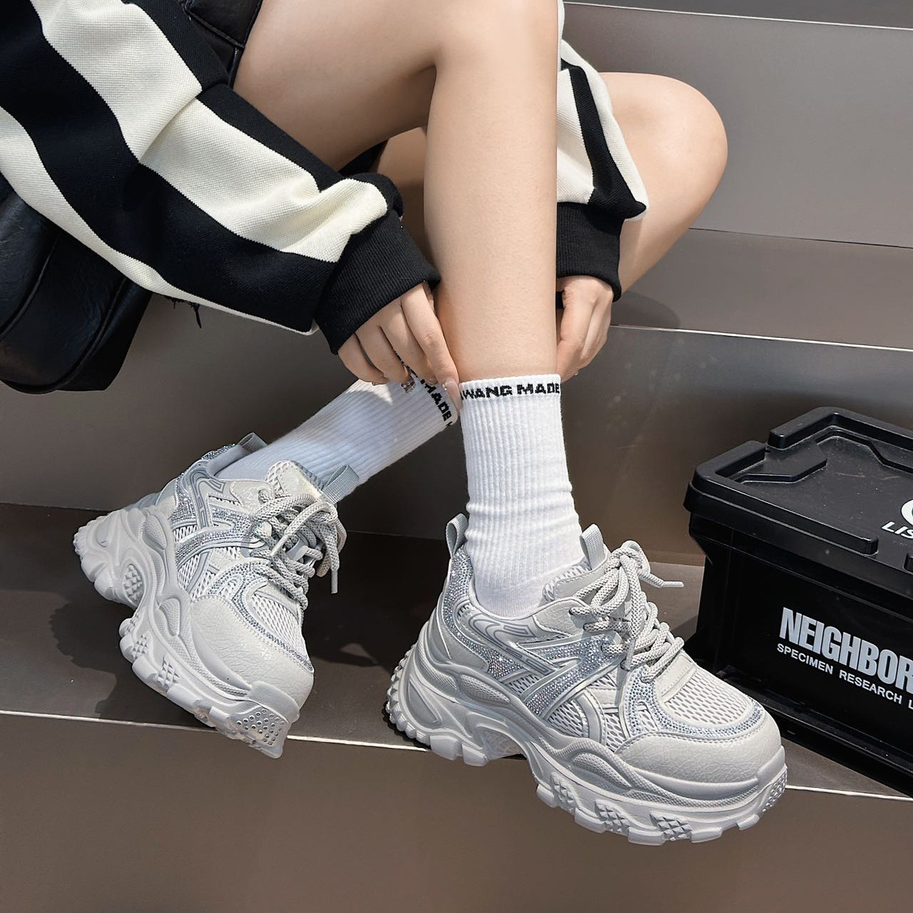 夏发真皮女鞋2025新款秋季百搭厚底增高老爹鞋显瘦轻便运动休闲鞋,女鞋,老爹鞋,淘宝优惠券,粉丝福利购,淘宝优惠卷