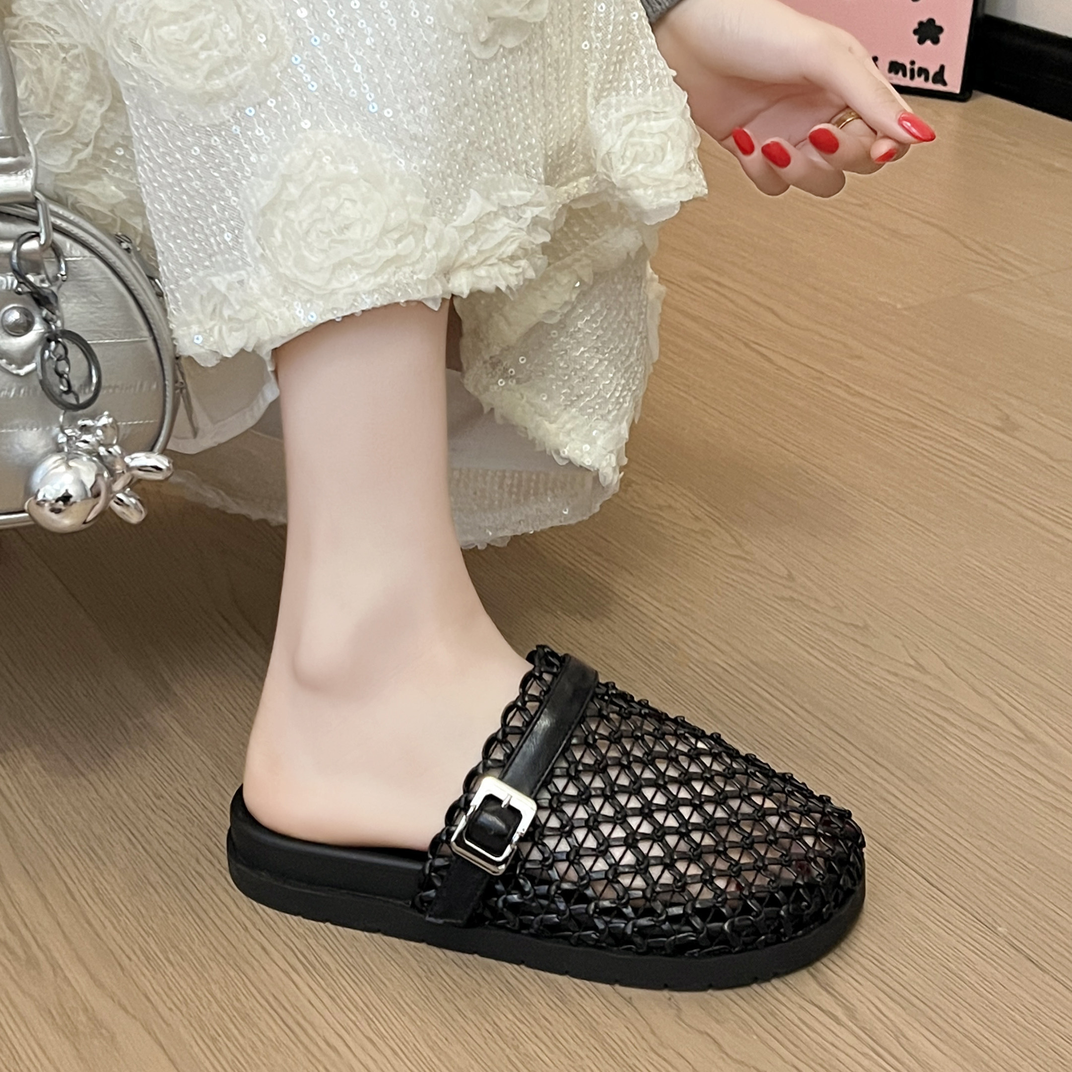 女鞋2026夏季新款透气包头拖外穿平底时装半拖鞋洞洞女凉鞋凉拖鞋