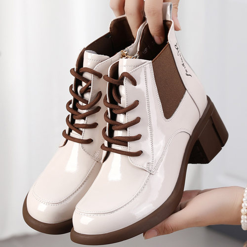 夏发真皮女鞋粗跟马丁靴2025秋季新款英伦高跟短靴子时装机车单靴