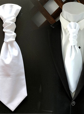 男士纯色香港结领带新郎结婚司仪主持礼服免打白色黑拍照领花领结