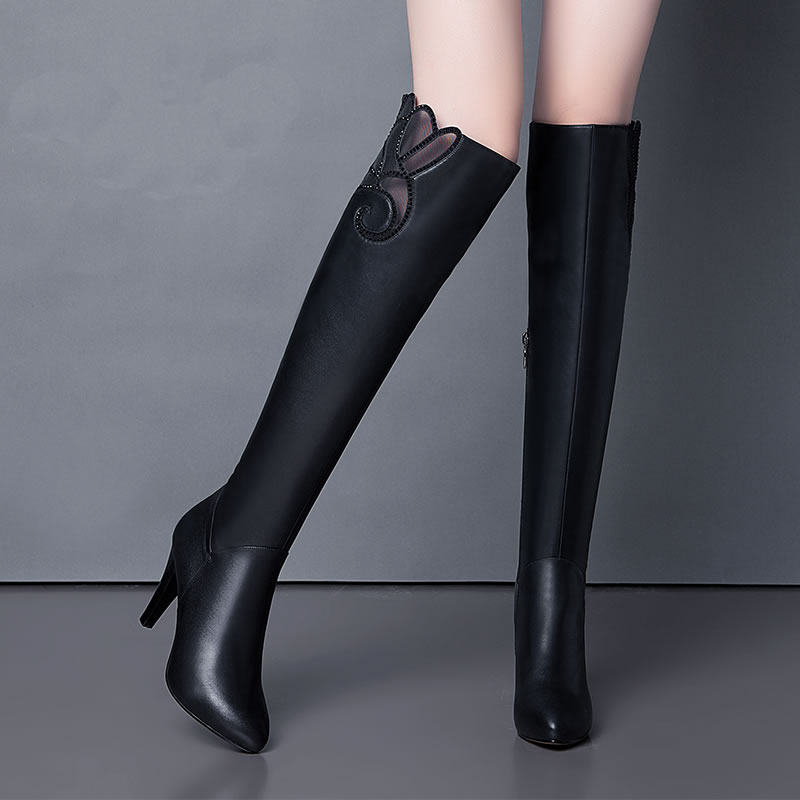细跟长靴女过膝皮靴2019新款高跟长筒靴子冬季加绒真皮高筒女靴在类目 女鞋, 靴子中 - 来自Buy2taobao.com提供专业的淘宝代购服务
