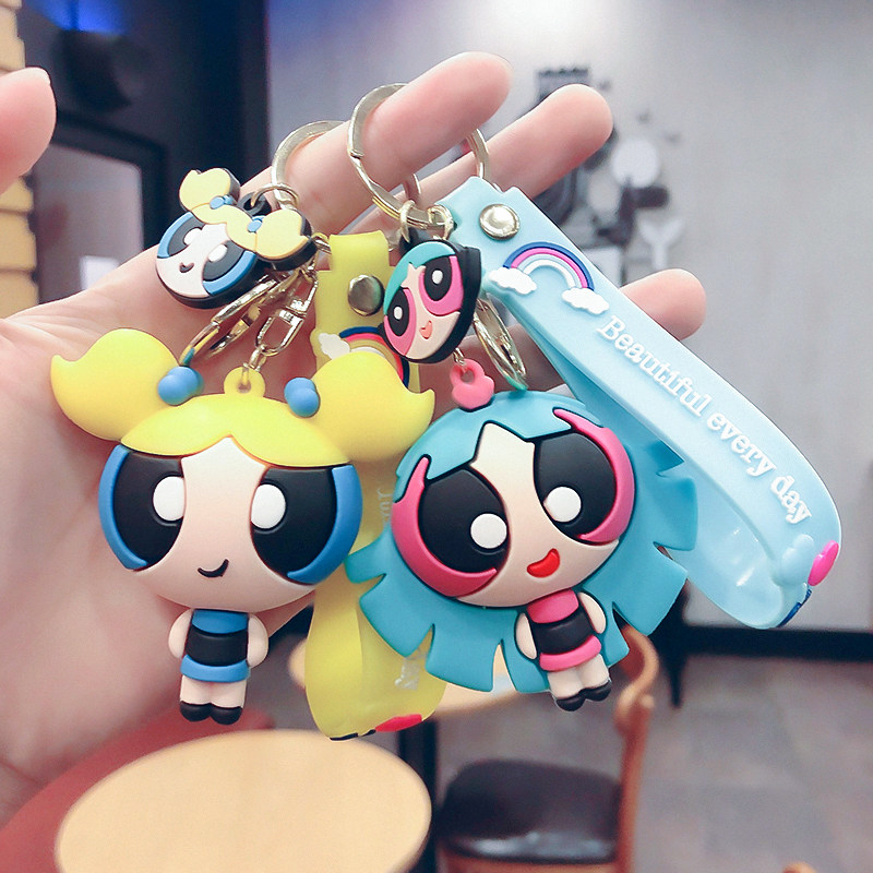 可爱卡通小女警钥匙扣挂件女精致公仔包包钥匙链圈环情侣汽车配饰