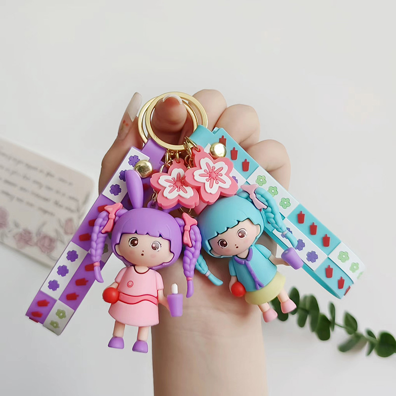 可爱卡通小女孩硅胶钥匙扣挂绳