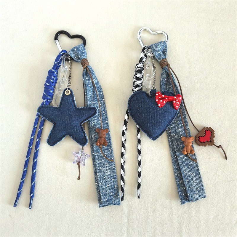 创意miu系创意牛仔风五角星爱心钥匙扣包包挂件布艺心形钥匙挂饰,服饰配件/皮带/帽子/围巾,包挂件,淘宝优惠券,粉丝福利购,淘宝优惠卷