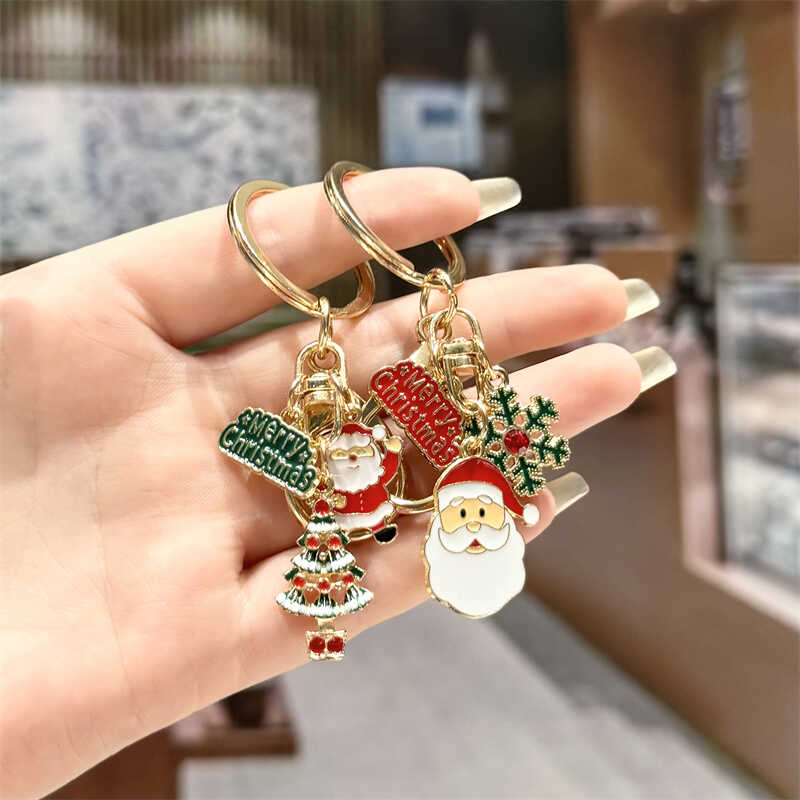 圣诞节合金配件钥匙扣挂件精致雪花圣诞老人钥匙链创意小礼品