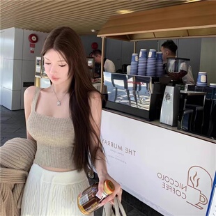 方领针织白色小吊背心女西装内搭打底衫美背抹胸无袖短款上衣外穿