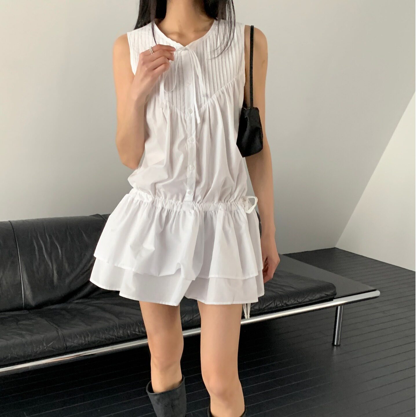 chic 纯欲少女初恋小白裙蛋糕下摆无袖背心裙百搭叠穿裙子