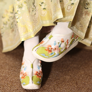 江南朱记原创【画春光】汉服鞋子女夏网纱内增高登云履绣花凉鞋平