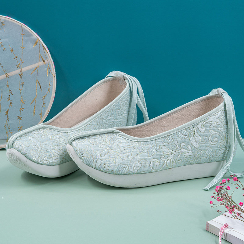 江南朱记古风提花布明制登云履汉服鞋子内增高厚底鞋古装布鞋