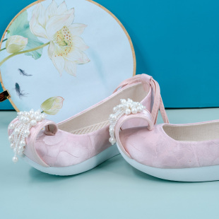 江南朱记春夏新品【蒹葭】汉服鞋子古风平跟平底登云履珠花云头鞋