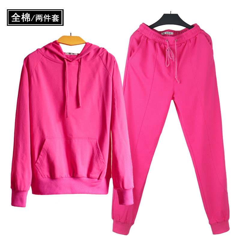 运动套装女春季薄款小个子套头连帽卫衣休闲纯棉两件套009B0555款