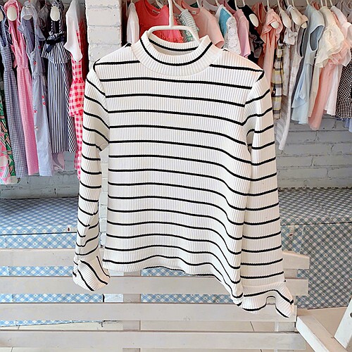 实体店 女童 秋季 细条纹 马蹄袖 舒适  长袖 打底衫 t恤 t539