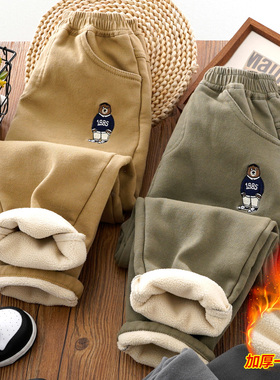 男童加绒裤子秋冬款2025新款儿童冬季一体绒长裤男孩加厚保暖棉裤