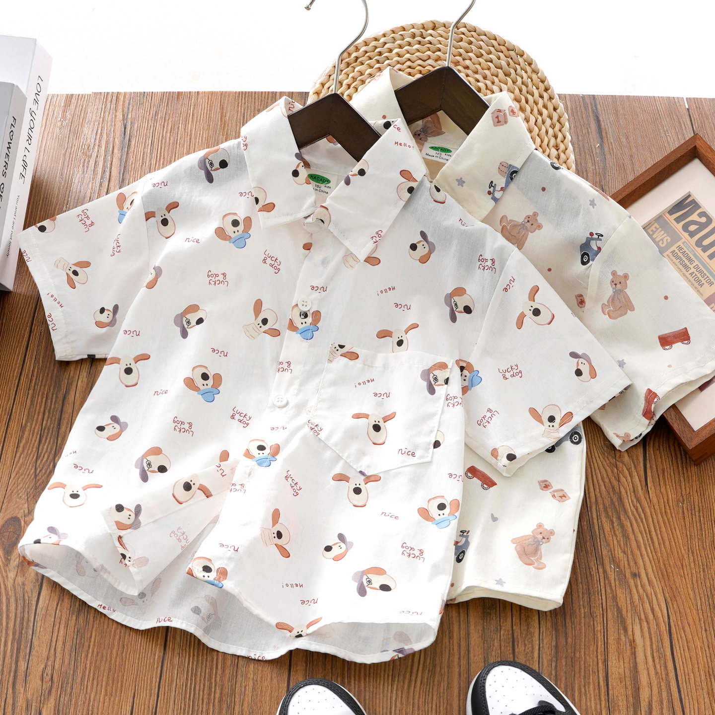 男童短袖衬衫夏季薄款2026新款夏装儿童碎花衬衣男孩宝宝纯棉上衣