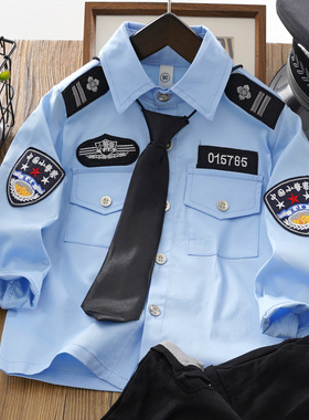 男童纯棉警察服套装春秋款儿童两件套中小童表演宝宝男孩演出服潮