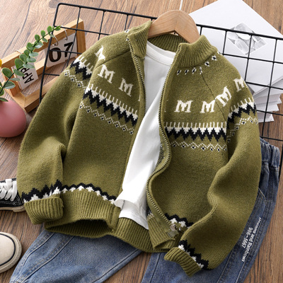 男童毛衣开衫秋冬款儿童拉链外套