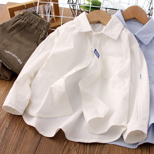 男童长袖衬衫纯棉春装新款儿童白色衬衣外套男孩春季上衣洋气薄款