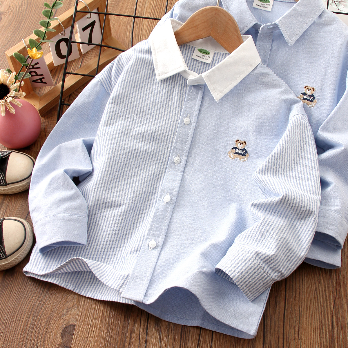 男童纯棉韩版春秋卡通长袖衬衫