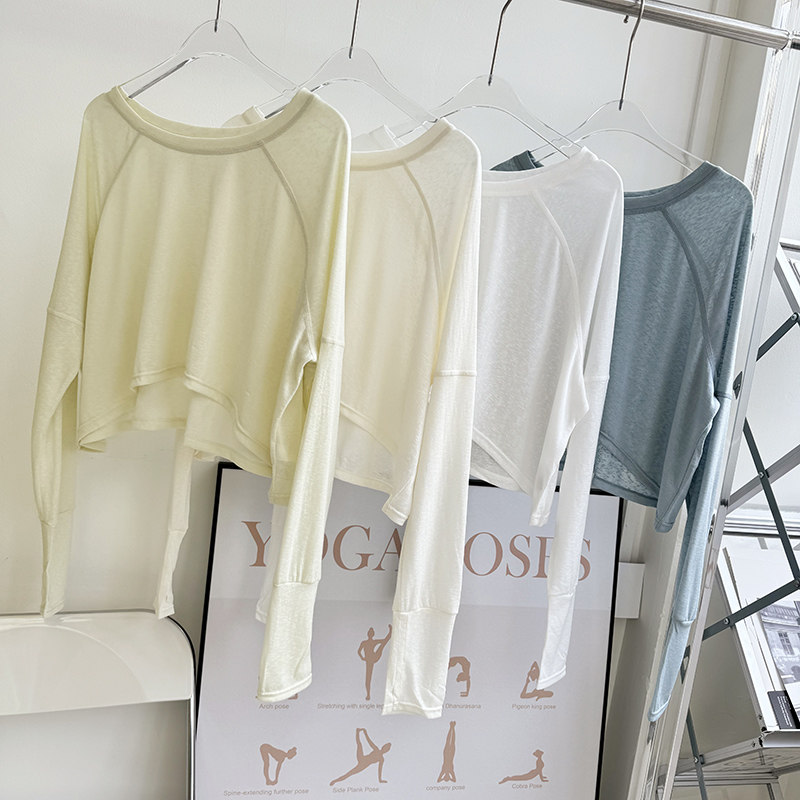 松弛感凉感罩衫T夏季轻薄款透气长袖宽松运动瑜伽T恤女洋气上衣