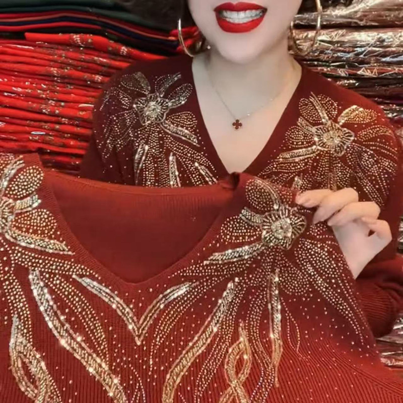 重工烫钻妈妈针织衫时尚减龄上衣