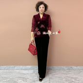 2026春季 中年妈妈弹力丝绒上衣两件套 重工刺绣V领衬衫 新款 新中式