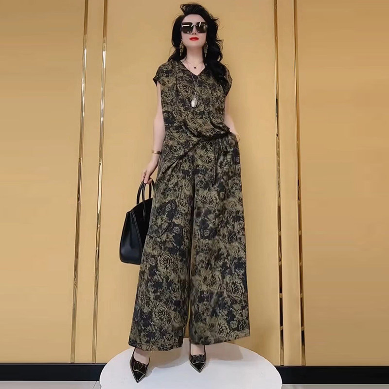 宽松真丝大码套装女阔太太两件套