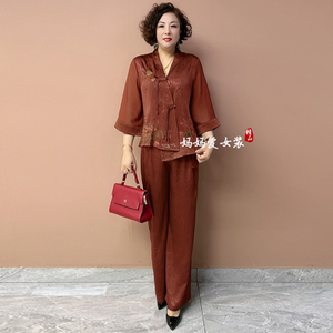 新中式国风盘扣香云纱衬衫女夏季新款妈妈不规则短款刺绣真丝上衣