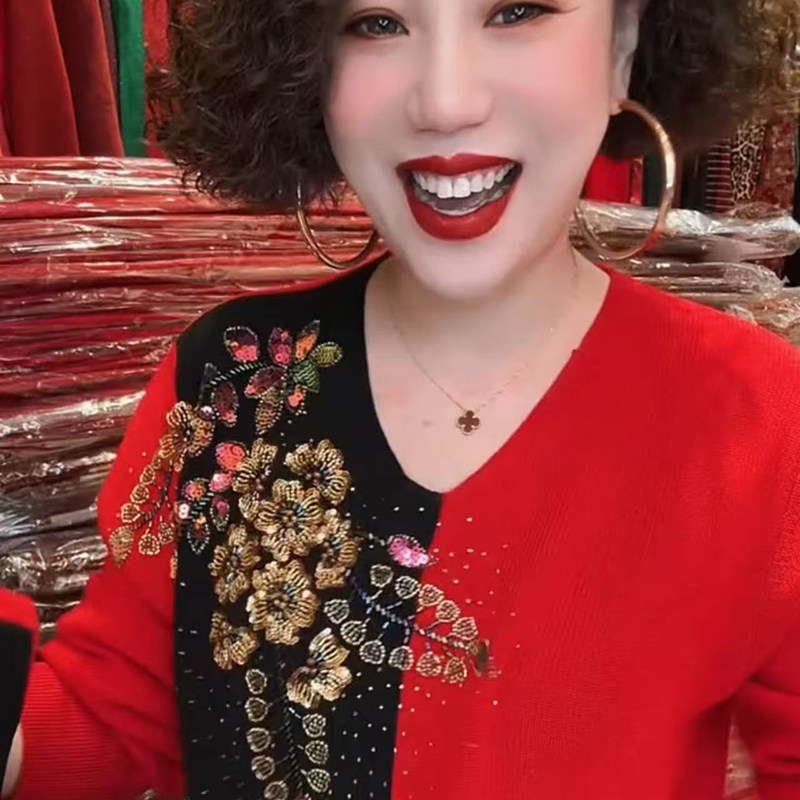 高品质!重工镶钻时尚针织焦麻衫