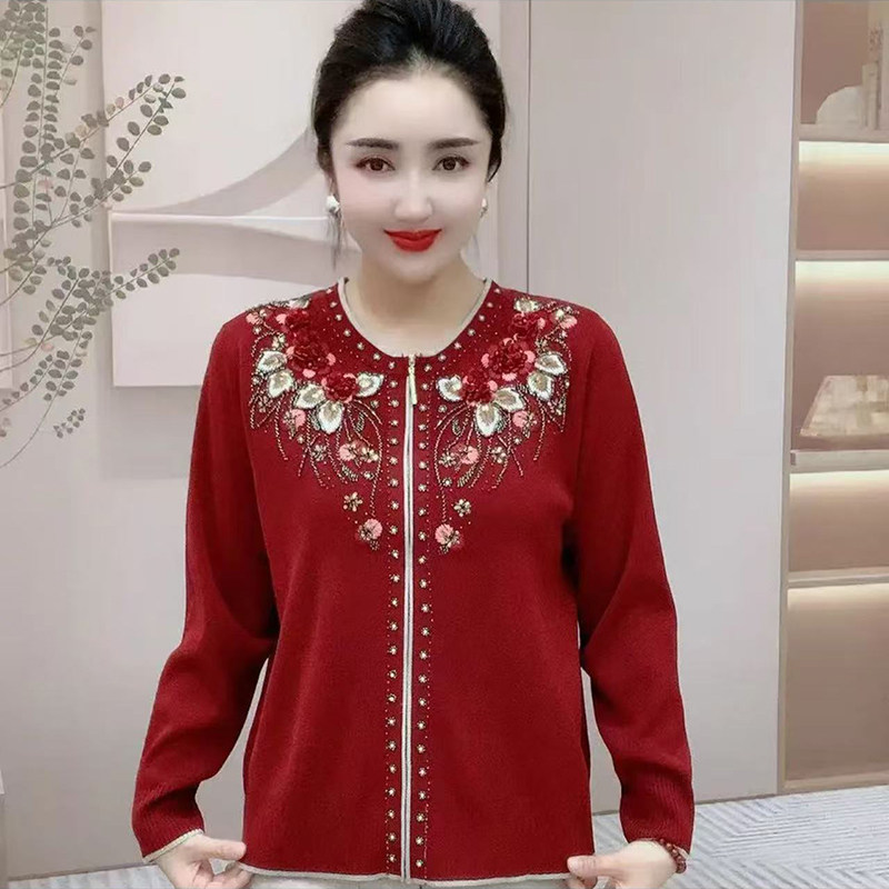 手工串珠宽松大码开衫外套毛衣女