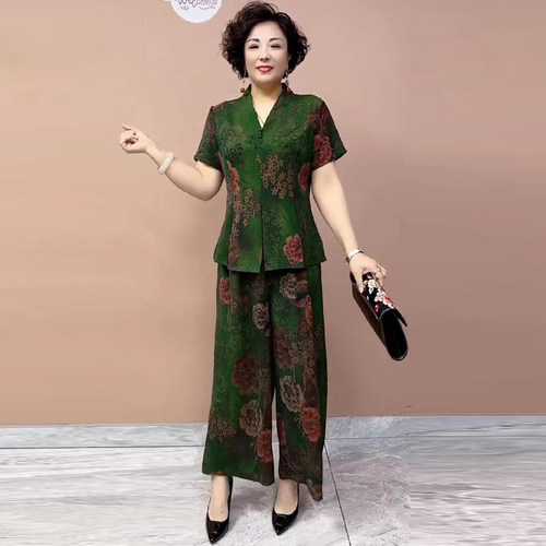 桑蚕丝夏季新款妈妈真丝两件套