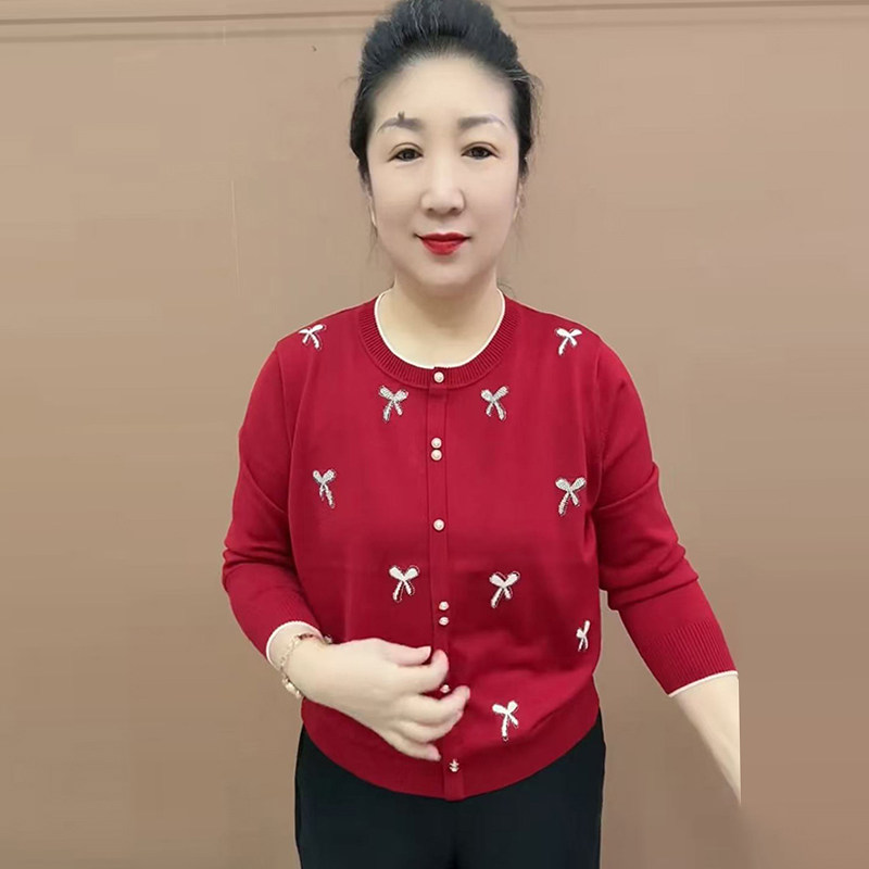 高品质!蝴蝶结烫钻针织打底衫女