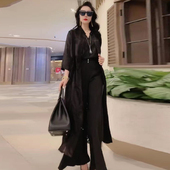 黑色显瘦时尚 高档真丝提花大码 立领外搭开衫 新款 外披 风衣外套夏季