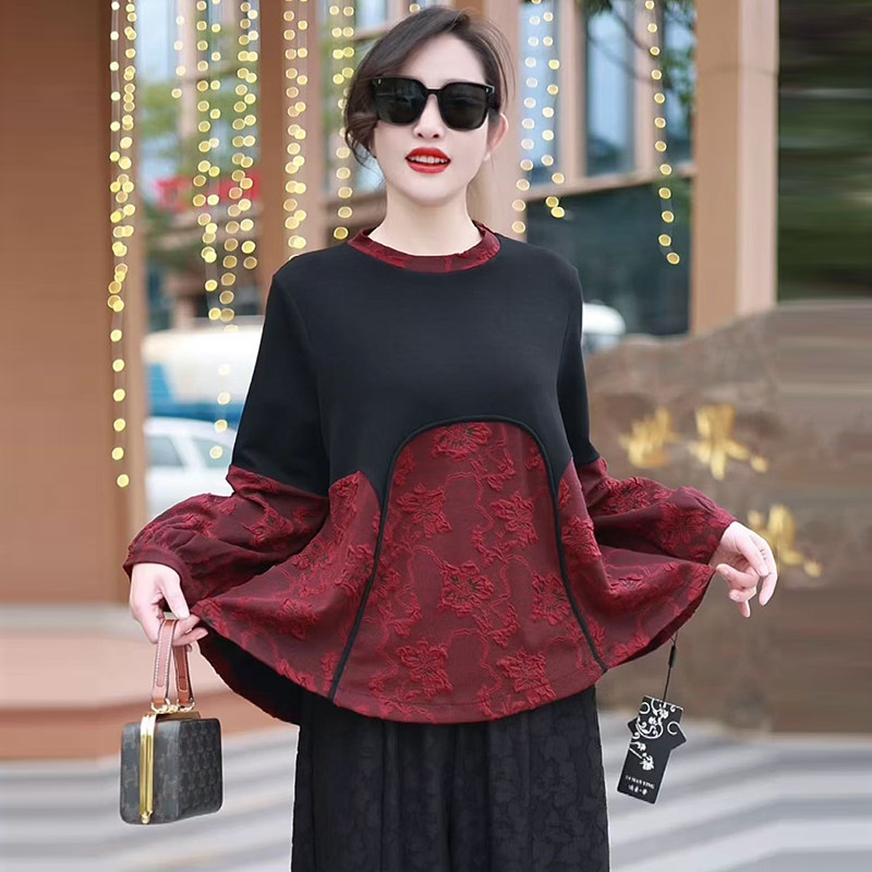 羊绒拼接气质小衫2025秋冬新款大码提花宽松遮肉上衣阔腿裤两件套,女装/女士精品,衬衫,淘宝优惠券,粉丝福利购,淘宝优惠卷