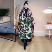 欧货冬季 连帽加厚保暖大衣 长款 妈妈装 毛呢风衣外套200斤宽松大码