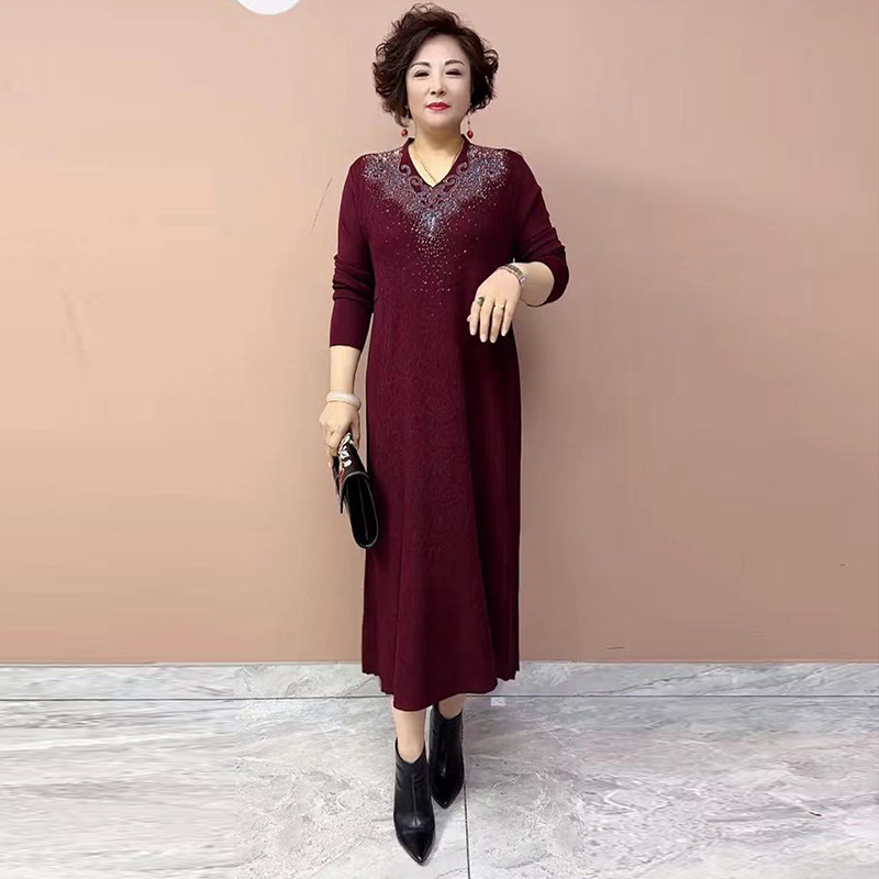 气质妈妈针织连衣裙喜婆婆长裙