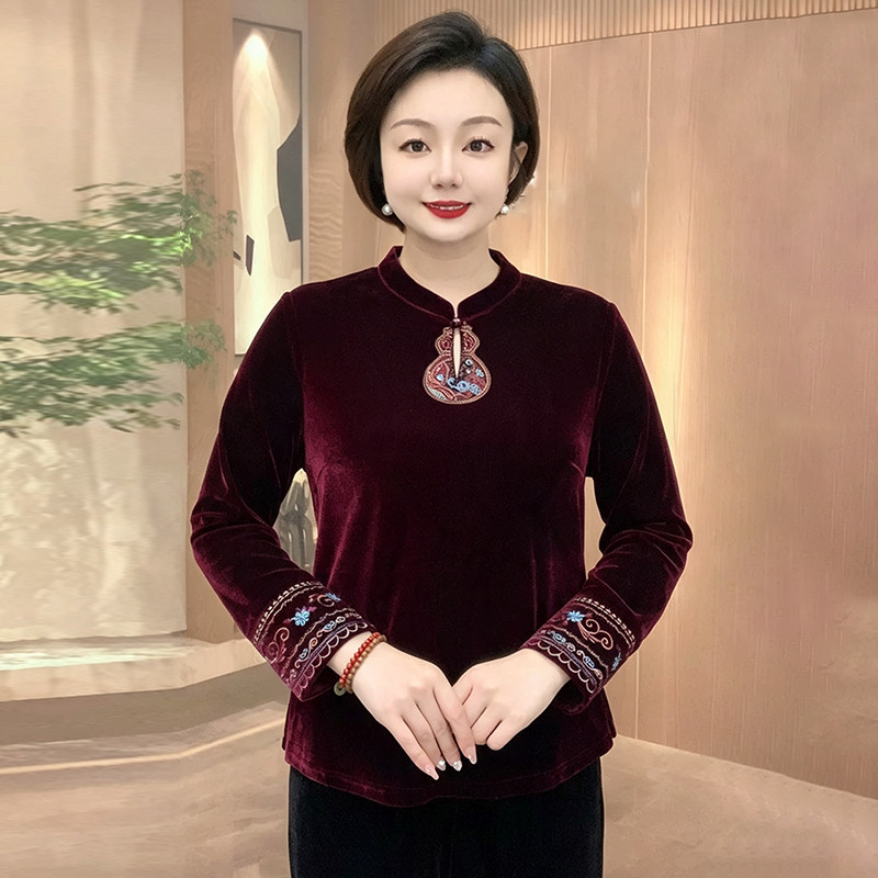 高品质!时尚大码刺绣妈妈上衣女