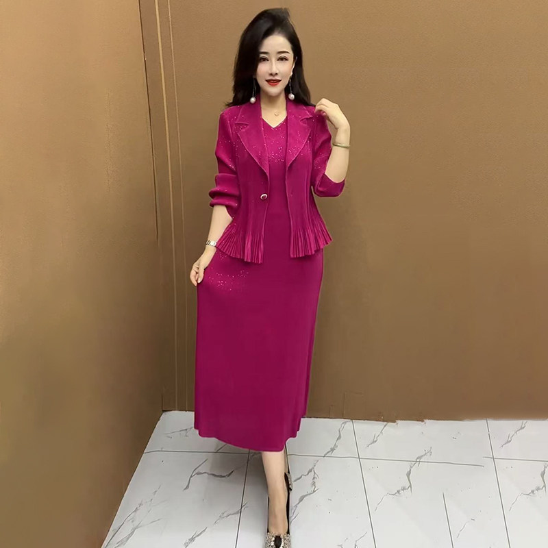 气质妈妈西装领连衣裙时尚两件套