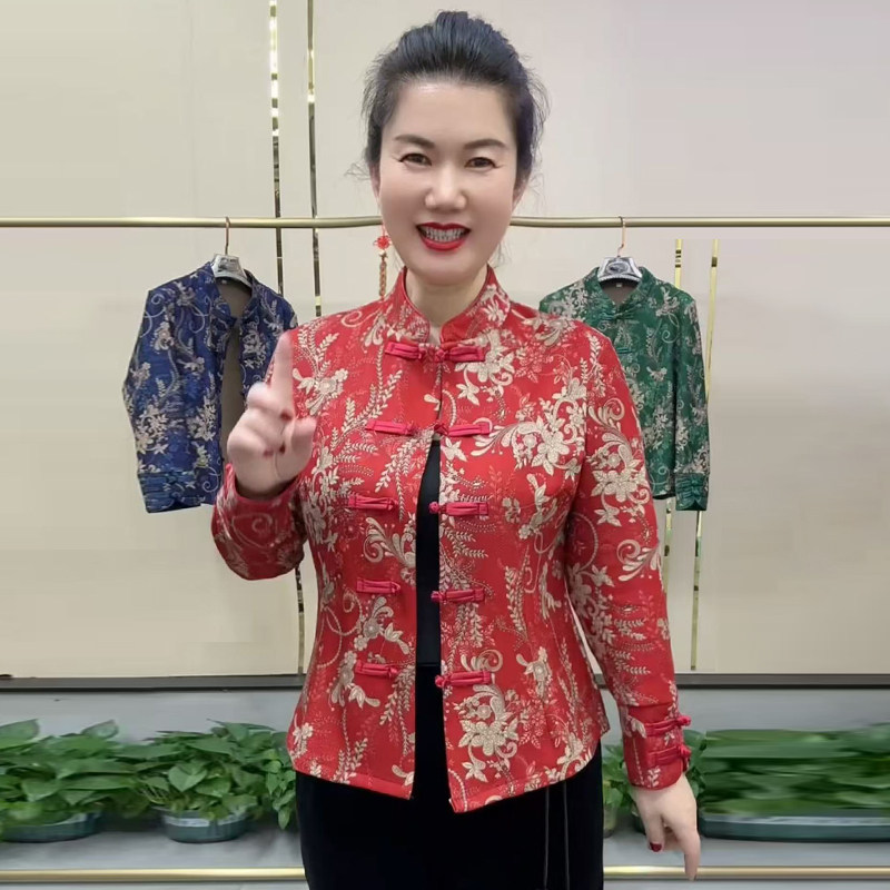 高端妈妈开衫冬季加绒保暖外套时尚提花修身弹力上衣复古旗袍小衫,女装/女士精品,衬衫,淘宝优惠券,粉丝福利购,淘宝优惠卷