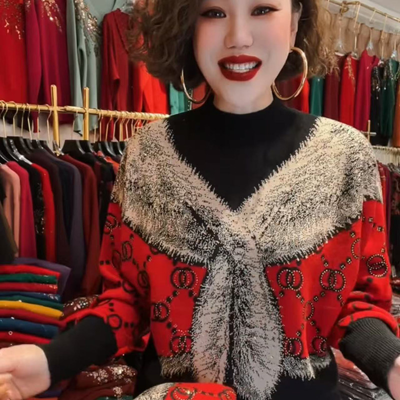 高品质新年红秋冬新款抗起球针织衫保暖简约套头气质外穿打底毛衣