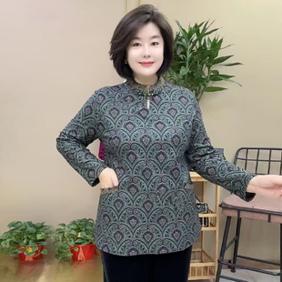 冬季国风新款一体绒加绒保暖旗袍长袖宽松打底衫中长款妈妈装上衣
